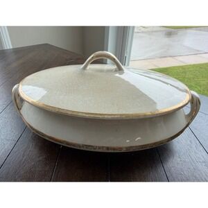 Vintage Homer Laughlin Covered Casserole Serving Dish Gold Trim USA – AS IS